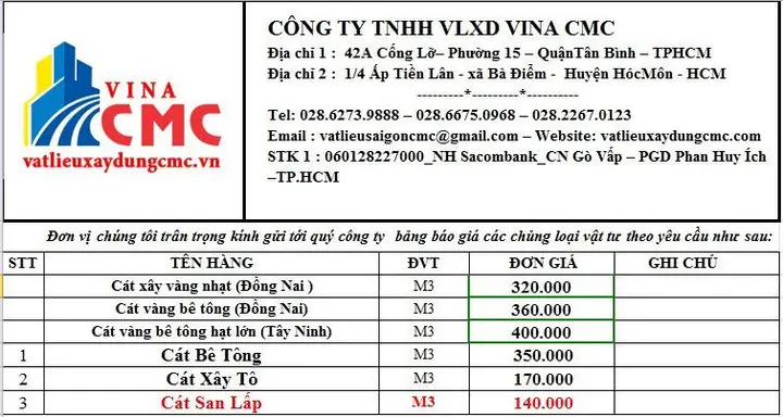 Đơn Giá Cát Vàng Đơn Giá Cát Vàng
