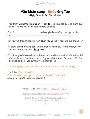 Bài Cúng Ông Táo Phong Thủy