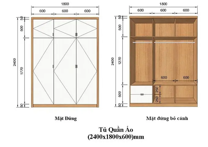 Kích Thước Tủ Quần Áo Theo Phong Thủy