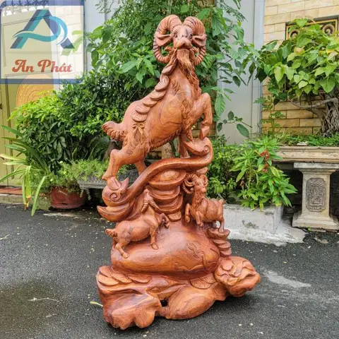 Tượng Dê Phong Thủy Bằng Gỗ